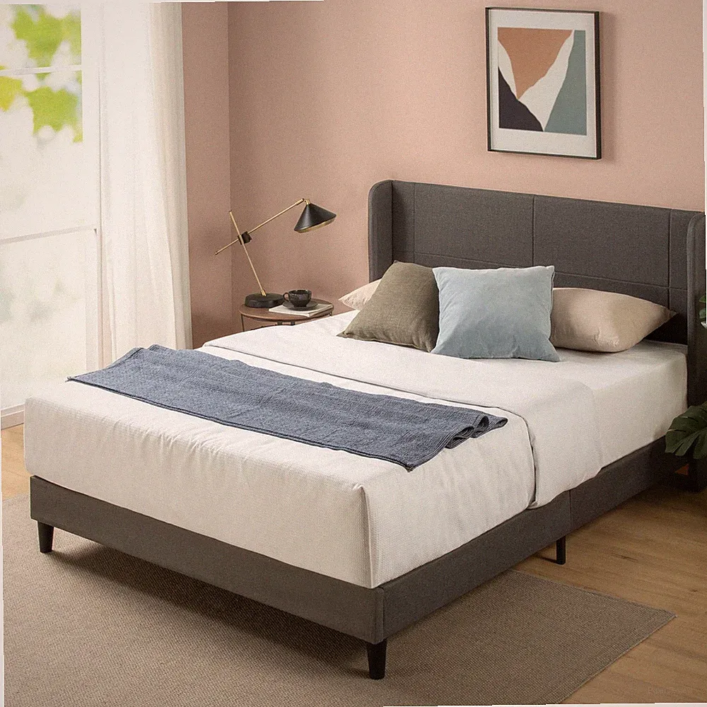 Zinus Sasha King Bettgestell - Bett 150x200 cm - 25 cm Bambus Lattenrost - dunkel