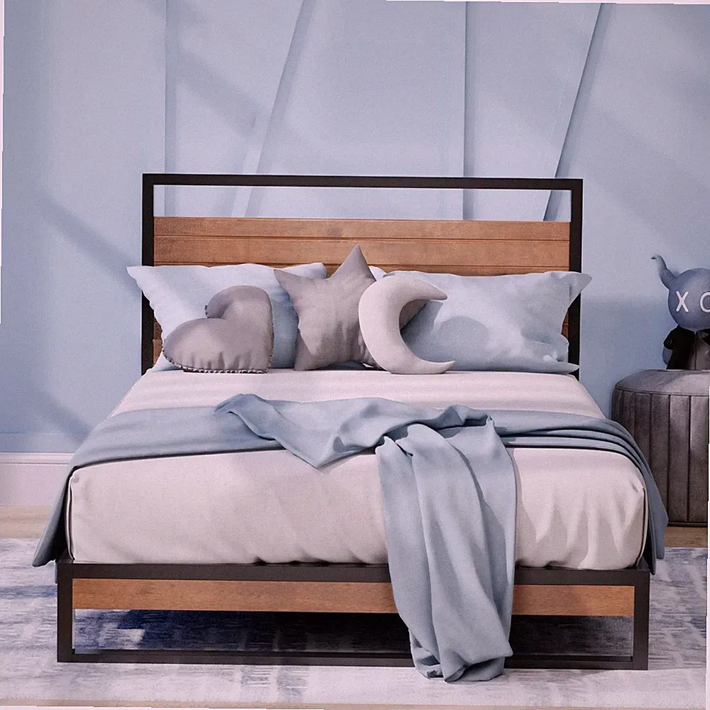 ZINUS Suzanne 18 cm Metall und Holz Plattform Bettgestell | Massivholz & Stahl