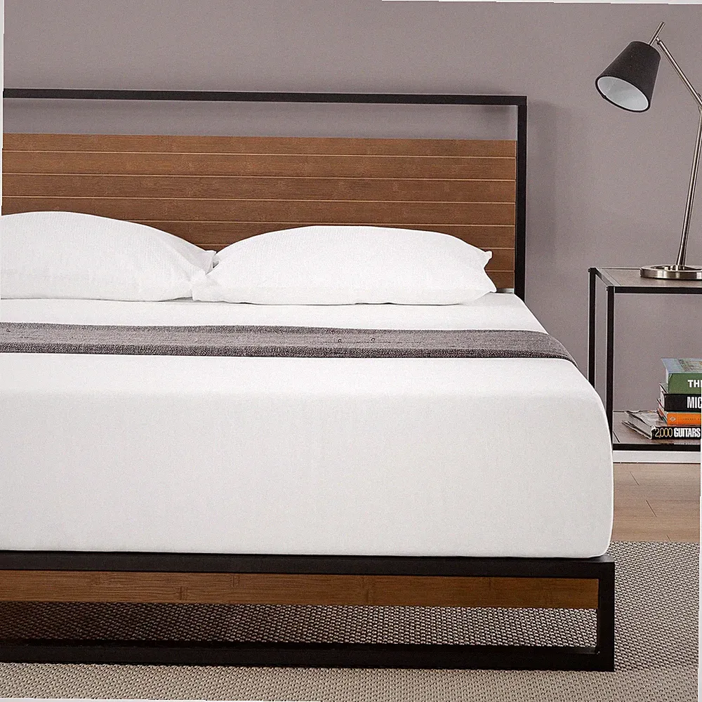 Zinus Suzanne Bettgestell aus Metall und Bambus | Doppelbett 135x190 cm | 18 cm hoch | niedrig