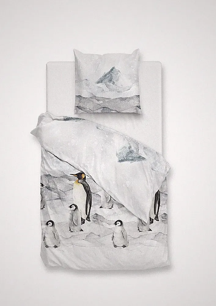 Zo! Home Flanell Bettwäsche 155x220 Frostine Pinguine Eis Eisberg grau eisblau