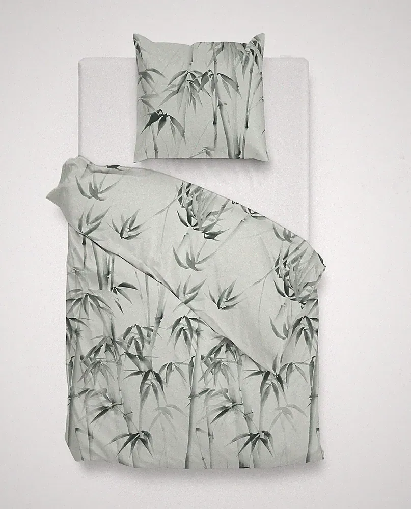 Zo! Home Mako-Satin Bettwäsche 135x200 Lani green Bambus Blätter grün
