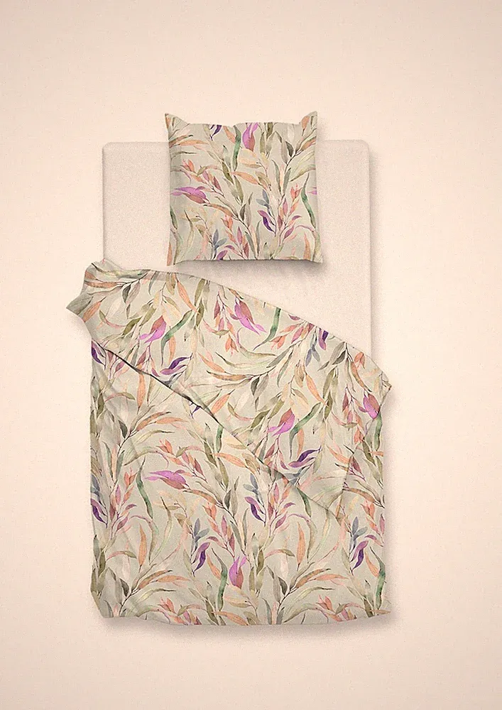 Zo! Home Mako-Satin Bettwäsche 135x200 Tia Green Blätter Äste mint terra bunt
